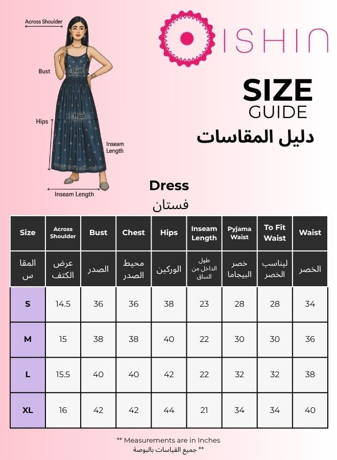 ISHIN Regular Fit Three-Quarter Sleeve Printed Teal Cotton Woven Dresses For Women Flat Collar Perfect For Wedding And Engagement Pull On Closure - Image 4