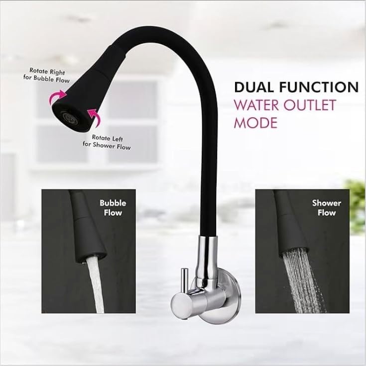 SEARENE BATHWARE Kitchen Sink Tap | Flexible Neck Wall Mount Mixer | Dual Flow Medium Shower & Foam | 360° Swivel Spout for Easy Use | Chrome Finish | Perfect for Modern Kitchens - Image 4