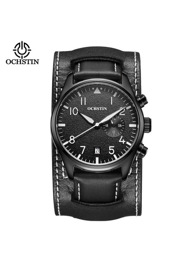 Brand New Wristband Leather Watch Multifunctional Chronograph Quartz Watch Luminous Men's Watch Sports Men's Watch
