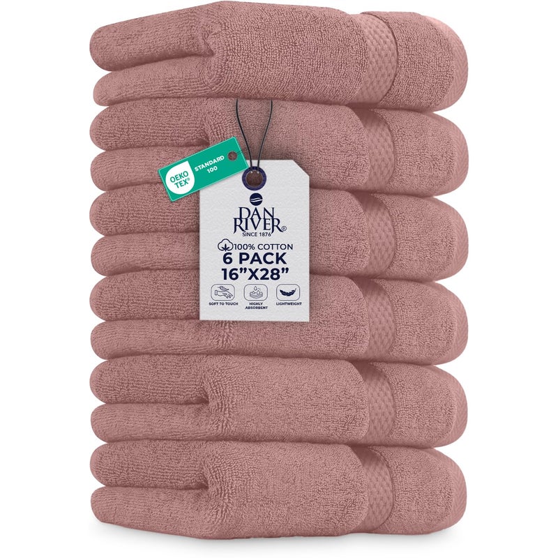 DAN RIVER 6-Pack Premium Hand Towels (16x28 Inches) - 100% Cotton, Ultra Soft, Lightweight, Highly Absorbent Towels for Bathroom, Spa, Gym, Salon, Hotel, and Travel - Dusty Pink - Image 1