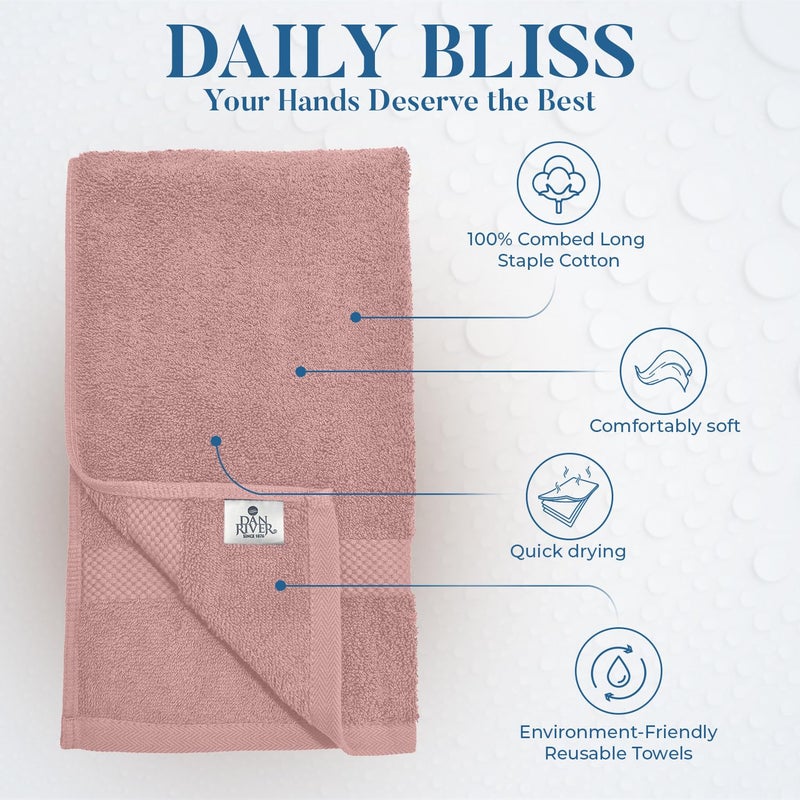 DAN RIVER 6-Pack Premium Hand Towels (16x28 Inches) - 100% Cotton, Ultra Soft, Lightweight, Highly Absorbent Towels for Bathroom, Spa, Gym, Salon, Hotel, and Travel - Dusty Pink - Image 3
