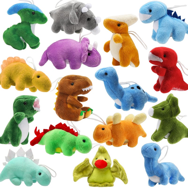 MAPIXO 16 Pack Plush Dinosaurs Bulk Mini Dinosaur Figures Assortment Keychain Toy Soft Dino Stuffed Animal Set Gifts for Kids Easter Basket Stuffers Goody Bag Filler Doll Machine Toddler Party Favors - Image 2