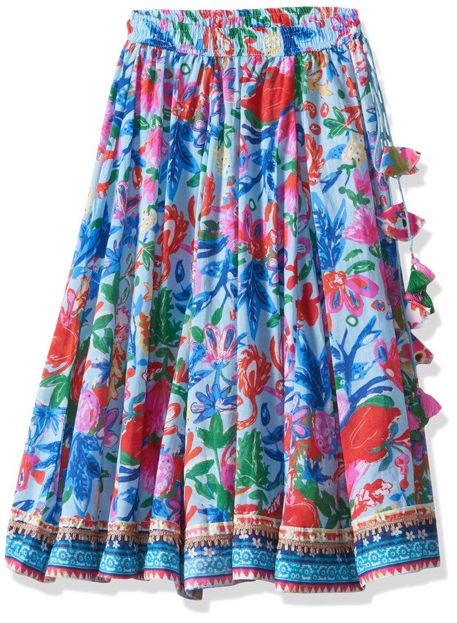 Biba Girls Light Pink Viscose Rayon Flared Printed Lehenga Set_6-7Y - Image 4