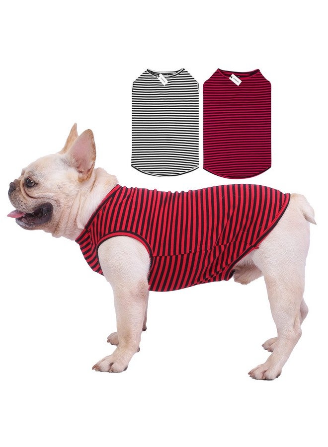 LEVIBASIC Dog Shirts Cotton Striped TShirts, Breathable Basic Vest For Puppy And Cat, Super Soft Stretchable Doggy Tee Tank Top Sleeveless, Fashion & Cute Color For Boys And Girls (M, Black+Red)  - Image 1