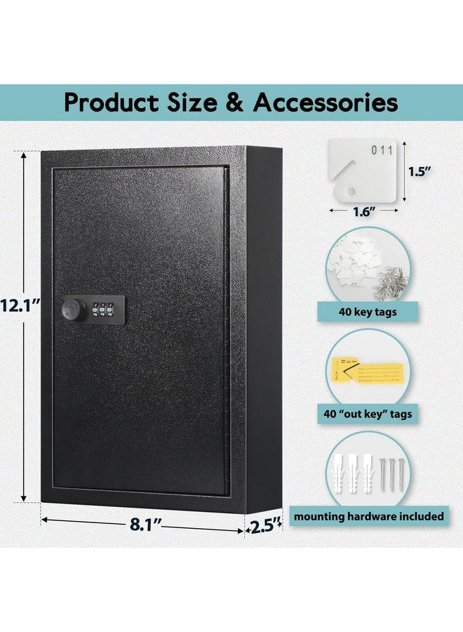 KYODOLED KYODOLED Locking Key Cabinet,Key Storage Lock Box with Code,Key Management Wall Mount with Combination Lock,40 Key Hooks & Tags Key Labels,Black  - Image 2