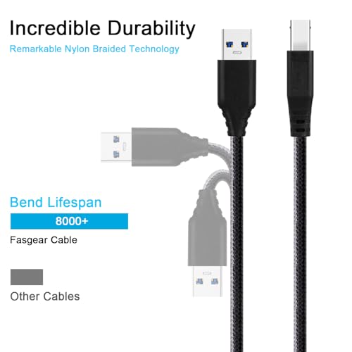 Fasgear USB A to USB-B 3.0 Cable - Superspeed USB 3.0 Printer Cable 3ft, Nylon Braided USB 3.0 Type B Monitor Cord, for Docking Station External Hard Drivers Scanner Hub - Image 2