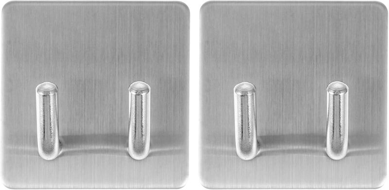 DECHOUS 2pcs 304 Stainless Steel Adhesive Wall Hooks Double Slant Bathroom Sticky Hooks Traceless Punch-Free for Keys Razor Coat Door Back Organization - Image 1