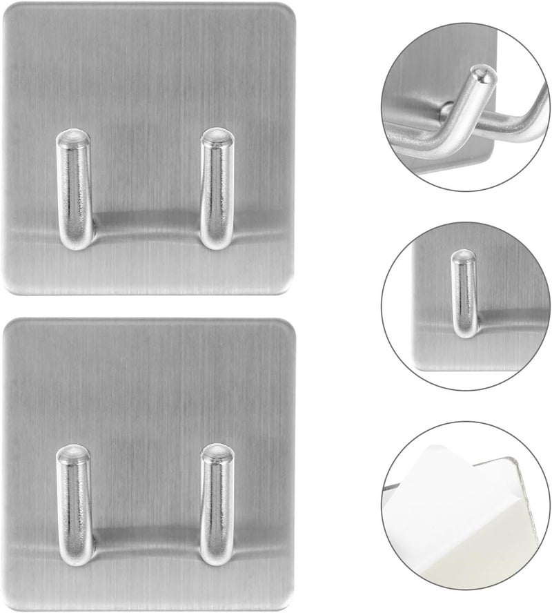 DECHOUS 2pcs 304 Stainless Steel Adhesive Wall Hooks Double Slant Bathroom Sticky Hooks Traceless Punch-Free for Keys Razor Coat Door Back Organization - Image 3