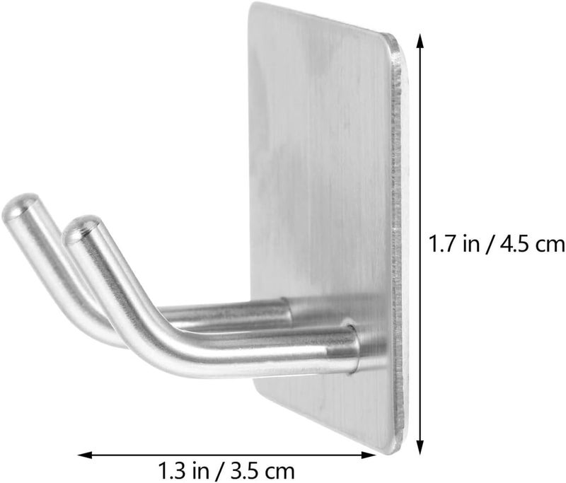 DECHOUS 2pcs 304 Stainless Steel Adhesive Wall Hooks Double Slant Bathroom Sticky Hooks Traceless Punch-Free for Keys Razor Coat Door Back Organization - Image 2