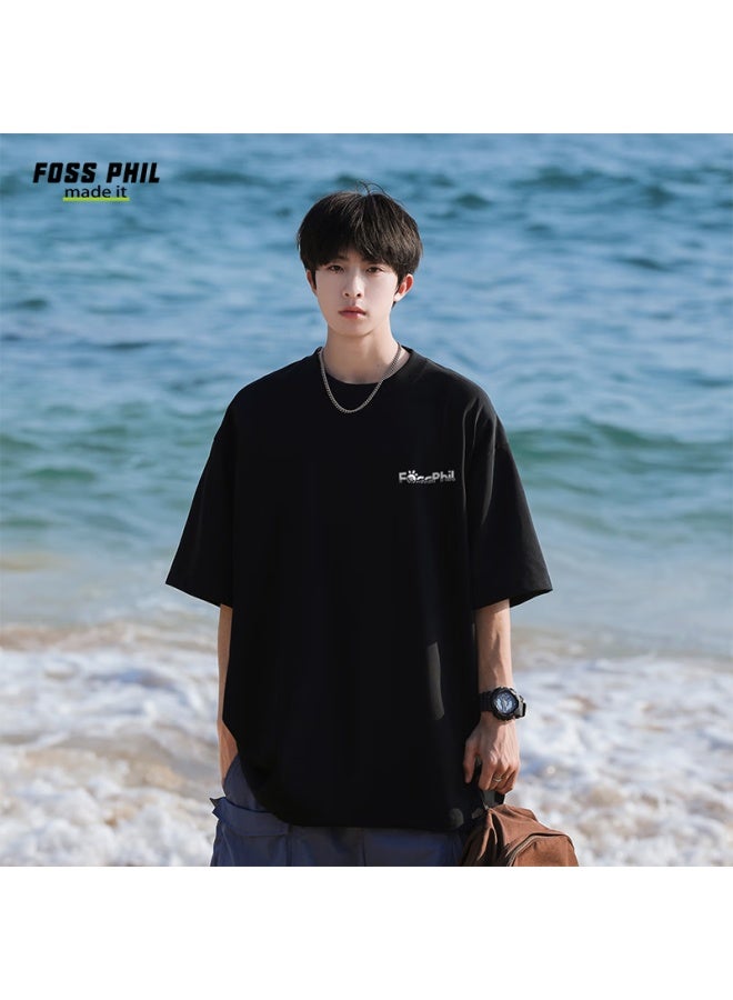 Foss Phil Short Sleeve T-shirt Uni Summer Pure Cotton Fashion Trendy Versatile Printed Base Shirt Men's Dt08 White XL - Image 4