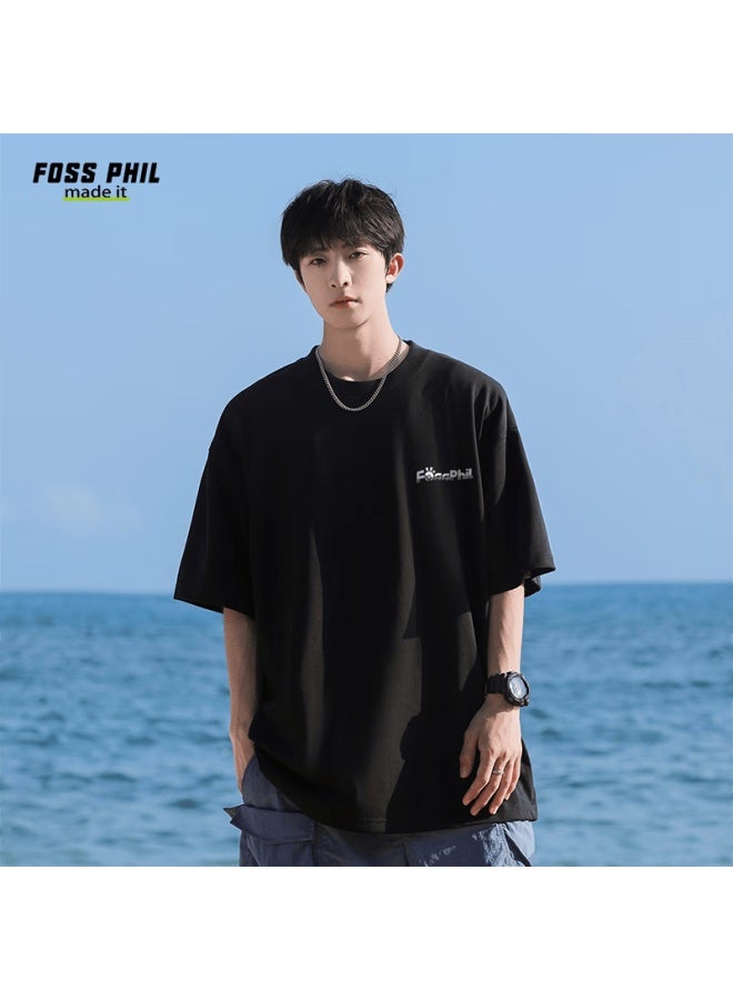 Foss Phil Short Sleeve T-shirt Uni Summer Pure Cotton Fashion Trendy Versatile Printed Base Shirt Men's Dt08 White XL - Image 2