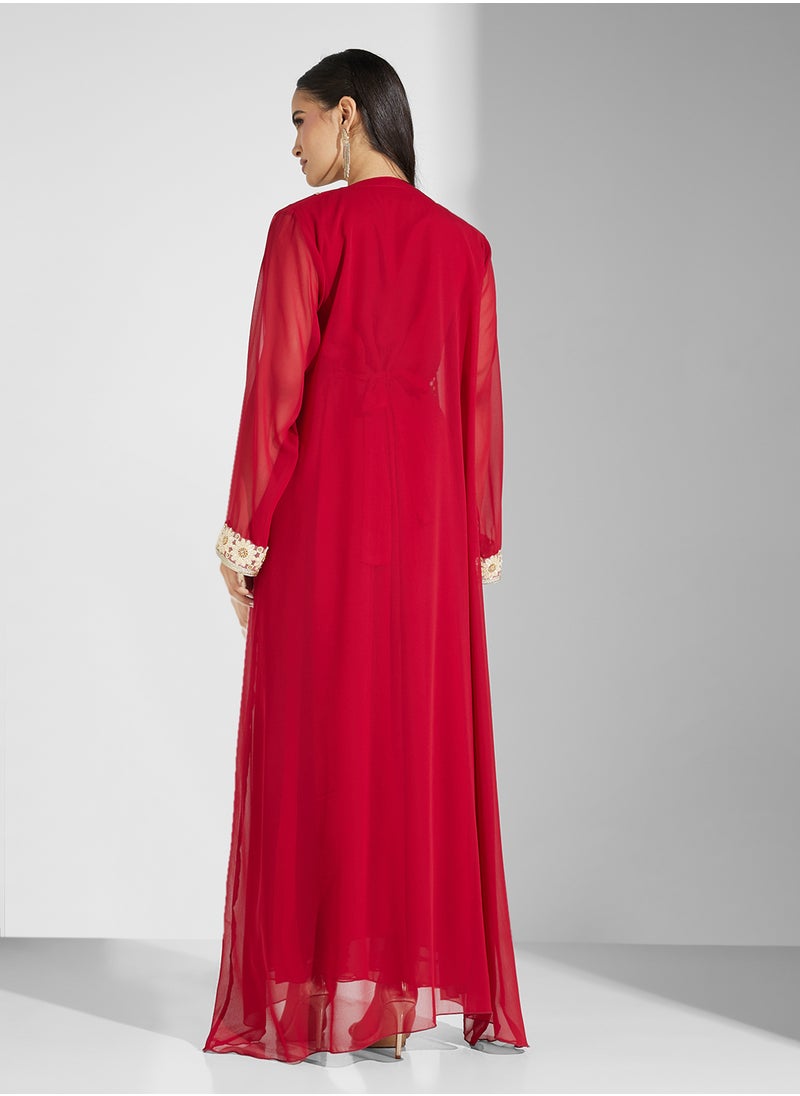 hayas closet - Embroidered Neck Flared Sleeve Moroccan Dress - Image 1