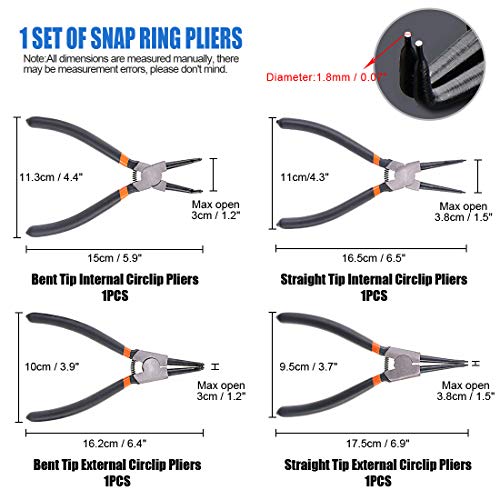 Glarks 4Pcs 7Inch InternalExternal Circlip Plier Snap Ring Pliers with 4Pcs Precision Hook Set for Ring Remover Retaining and Remove Hoses Gaskets - Image 3