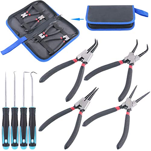 Glarks 4Pcs 7Inch InternalExternal Circlip Plier Snap Ring Pliers with 4Pcs Precision Hook Set for Ring Remover Retaining and Remove Hoses Gaskets - Image 1