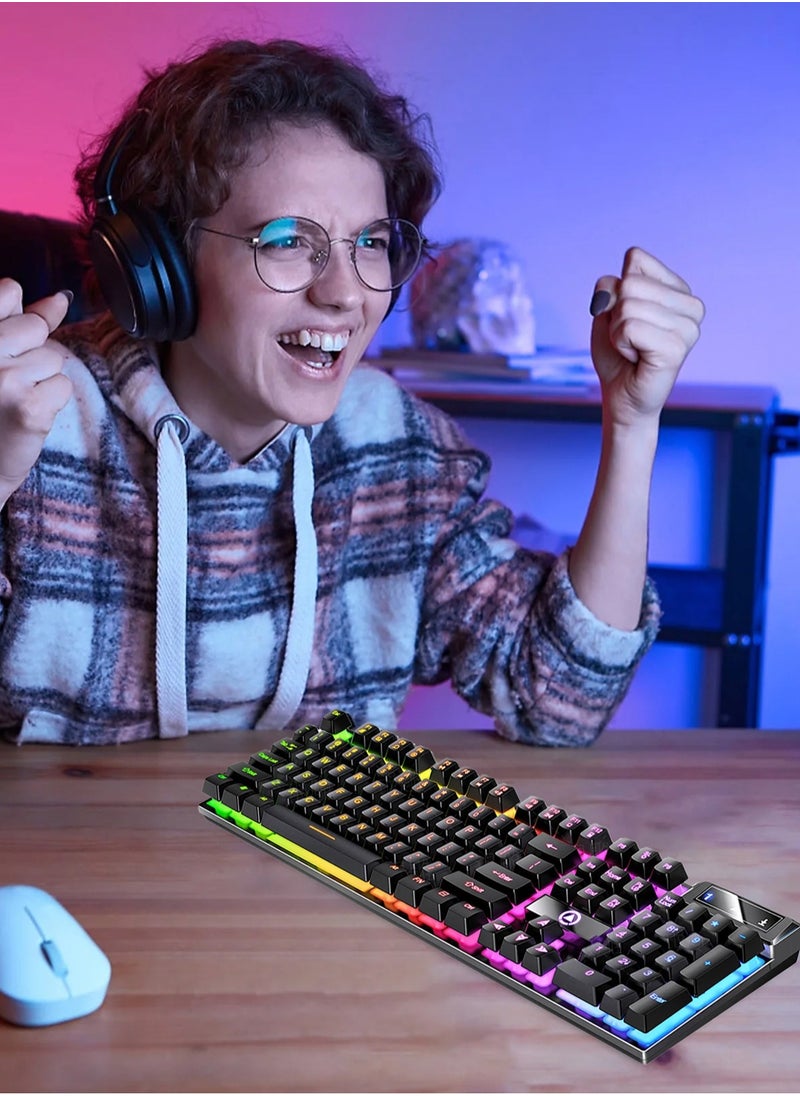 Floating Gaming Keyboard RGB Backlit Keyboard USB Wired Mechanical Keyboard Ergonomic Portable Keyboard for Computer Laptop Light Up Keyboard Cool Gaming Accessories