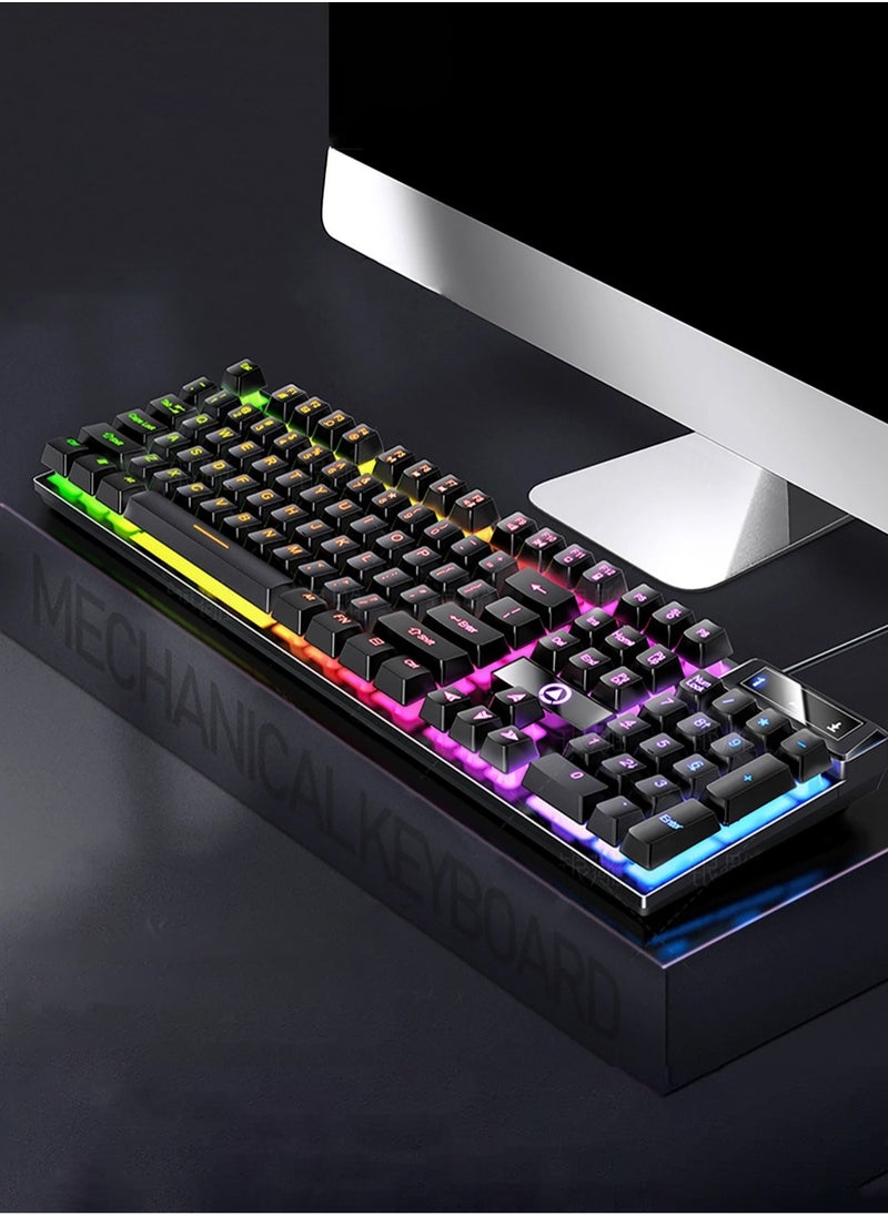 Floating Gaming Keyboard RGB Backlit Keyboard USB Wired Mechanical Keyboard Ergonomic Portable Keyboard for Computer Laptop Light Up Keyboard Cool Gaming Accessories