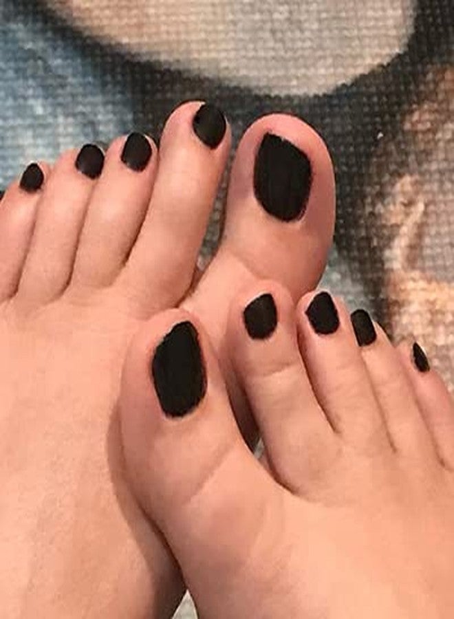 Outyua Black Square Fake Toenails Short Matte Press on Toe Nails Acrylic False Toes Nails with Designs Artificial Summer Beach Full Cover Toenail for Women 24 Pcs (Black) - Image 3