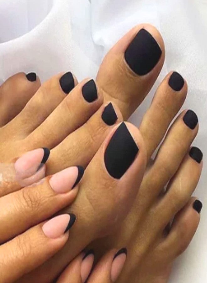 Outyua Black Square Fake Toenails Short Matte Press on Toe Nails Acrylic False Toes Nails with Designs Artificial Summer Beach Full Cover Toenail for Women 24 Pcs (Black) - Image 4
