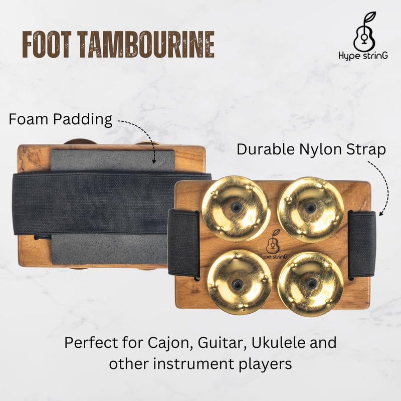 Hype String Foot Tambourine Jingles With Wooden Base and Brass Jingles || Perfect for Cajon, Guitar or Other Instruments Players - Image 3