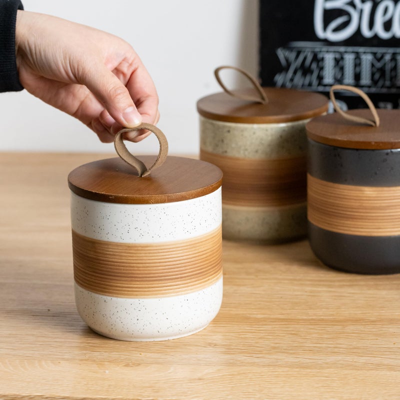 Miamolo Ceramic Jar with Lid, Coffee Container Kitchen Food Storage Jars for Spice Sugar Tea Bag, Stackable Decorative Jars for Countertop, White & 18 fl.oz - Image 4