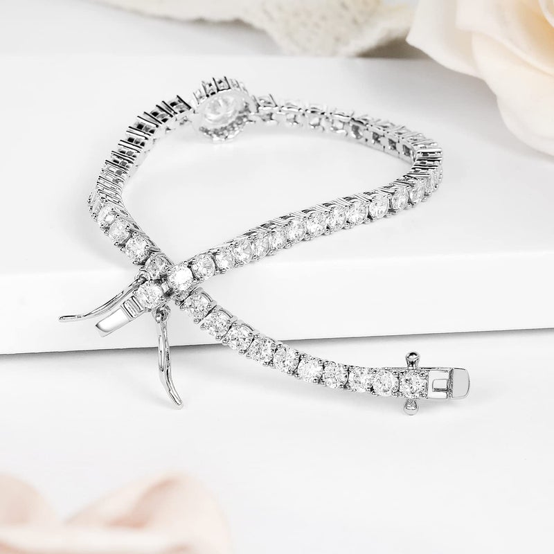 Gemsme 18K White Gold Plated 3.0mm Bracelet Classic Hypoallergenic Cubic Zirconia Tennis Bracelet for Women 7 Inch - Image 4