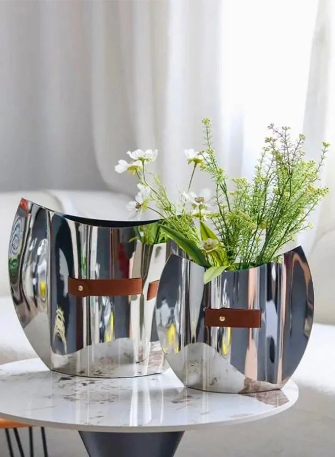 كويزيرا Elegant European Style stainless steel vase with leather