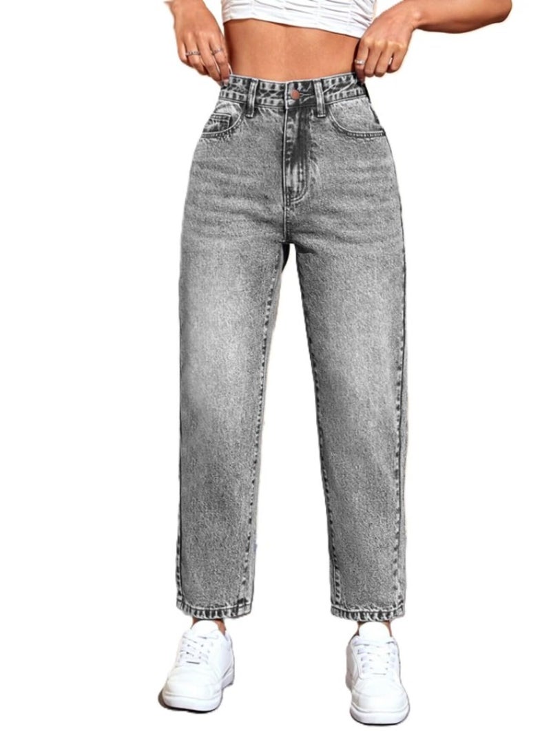 Ben Martin Mom Fit Jeans for Women || High Waist Tapered Fit Stretchable Jean's Pant for Women's || Relax Fit Carrot Jean:s || Stylish Jean,s for Woman || Casual Denim Mom Jean::s,Grey 32 - Image 1