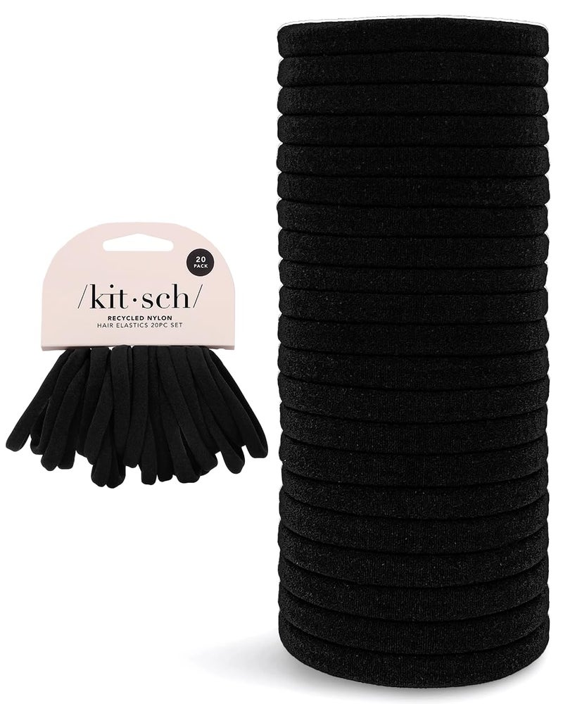 Kitsch Nylon Hair Ties for Girls  Women  No Snag Painfree Hair Ties No Damage Ideal for Ponytails Updos  Braids 20pcs Black