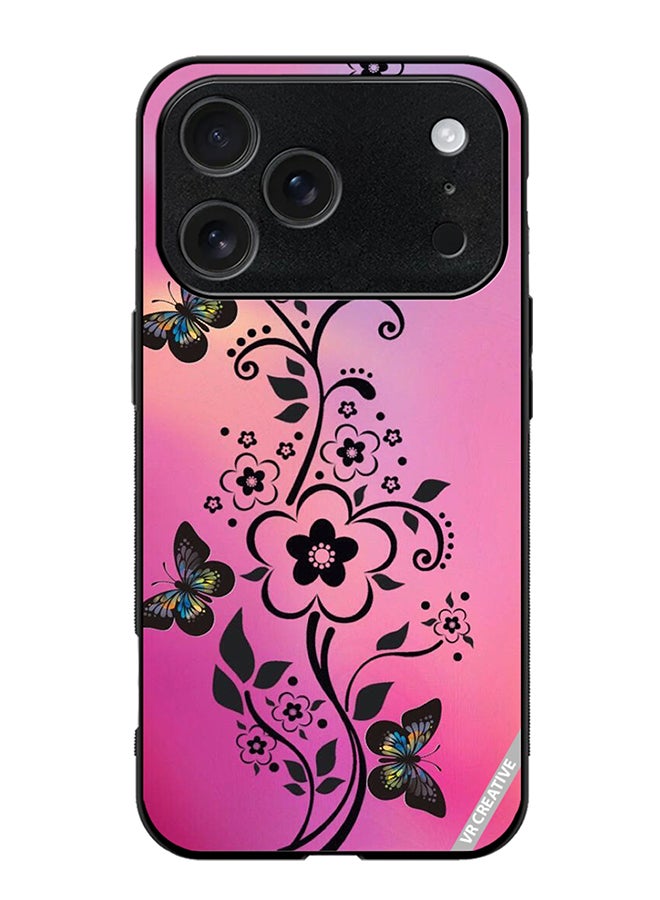 Protective Case Cover For Apple iPhone 17 Pro Max Black Floral Butterfly Design Multicolour