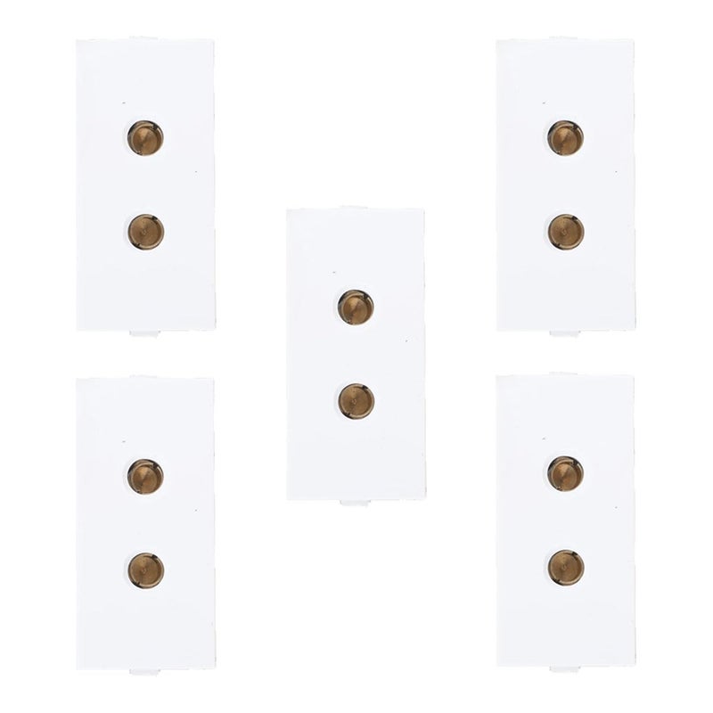 Glare Max MODUALR 2 Pin Socket 6A 240V AC Socket 2 PIN Electrical Switch Socket Electrical Accessories for Home and Offices White Pack of 5 - Image 1