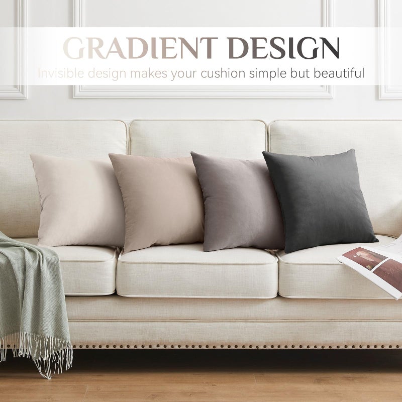 Softalker Throw Pillow Covers Set of 4, Velvet Soft Solid Colors Pillow Covers 18x18 Inch, Decorative Cushion Pillow Case for Couch Sofa Bedroom Living Room(Multi Grey) - Image 4