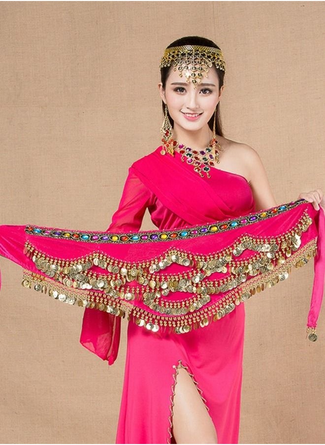 إسكدنيا Coins Pendant Diamond Waist Chain Skirt Belly Dance Waist Wrap Belt Skirts Party Rave Costume Rose Pink 