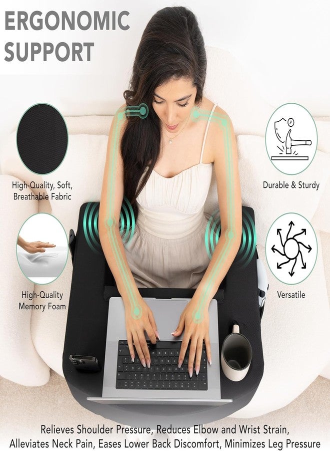 TabCouchCaddy Reading Pillow for Gaming - Ergonomic Lap Desk & Armrest with Cup & Phone Holder, Wrist & Laptop Support, Adjustable Heights, Large Pockets - Ultimate Comfort for Work & Gaming (Black) - Image 5
