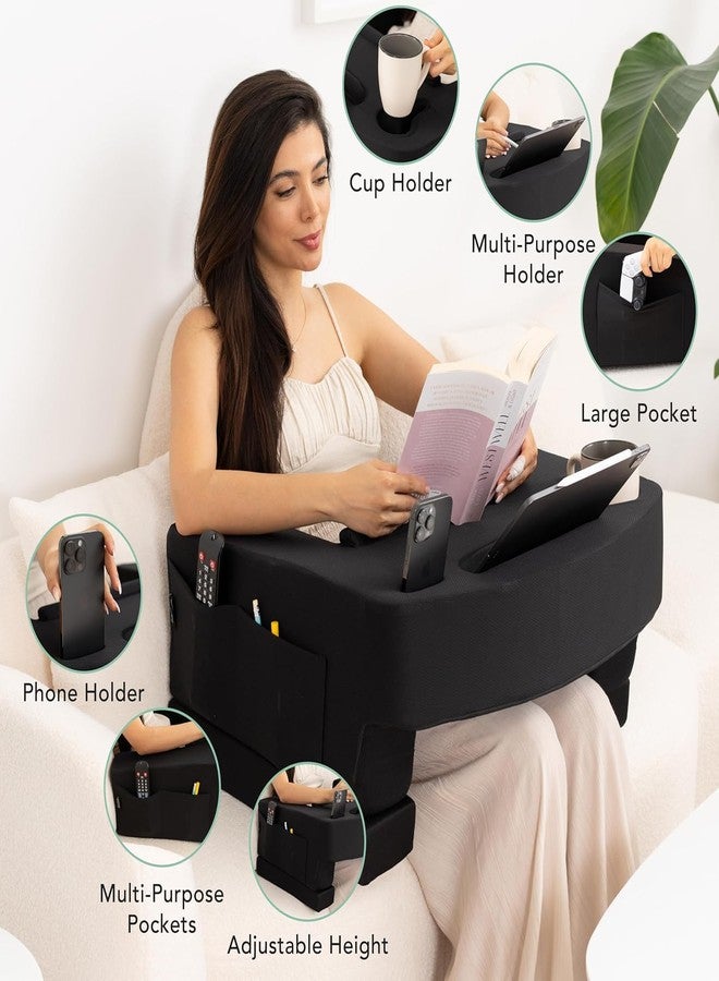 TabCouchCaddy Reading Pillow for Gaming - Ergonomic Lap Desk & Armrest with Cup & Phone Holder, Wrist & Laptop Support, Adjustable Heights, Large Pockets - Ultimate Comfort for Work & Gaming (Black) - Image 4
