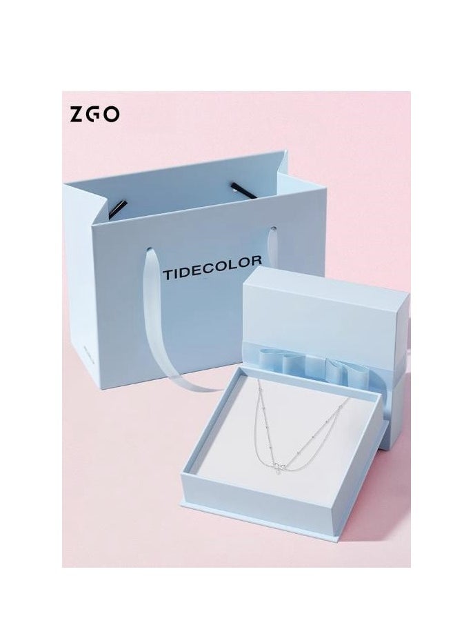 ZGO - Butterfly Knot Pearl Necklace, Niche, Light Luxury, Women's Pure Silver, Layered Design, Small Fragrance Style, Birthday Gift - Image 1