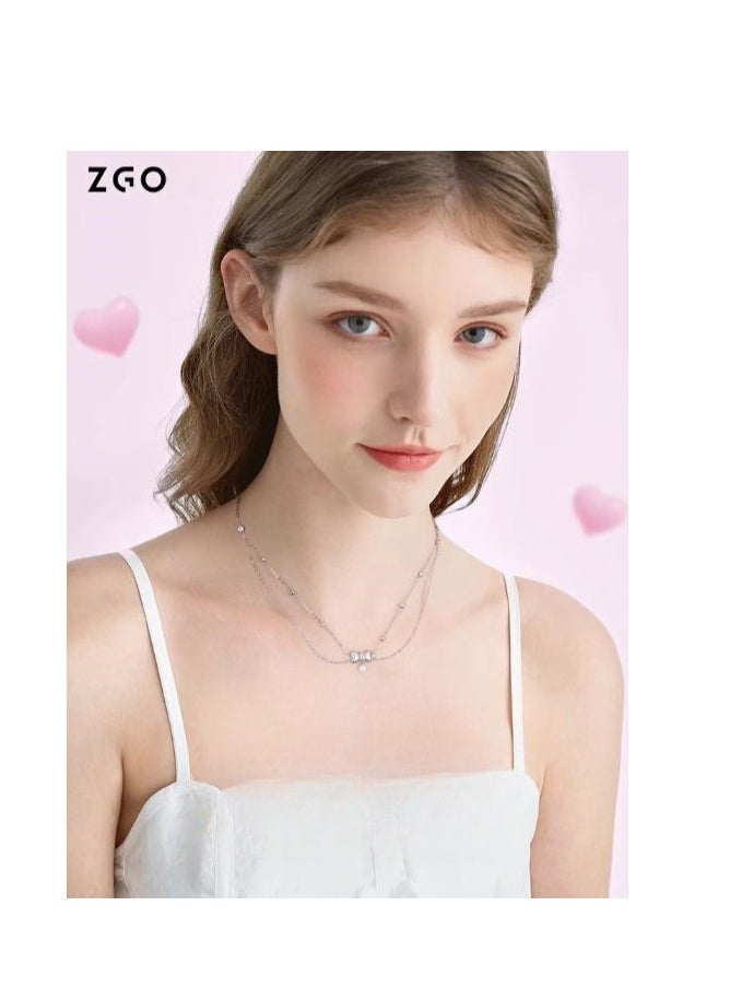 ZGO - Butterfly Knot Pearl Necklace, Niche, Light Luxury, Women's Pure Silver, Layered Design, Small Fragrance Style, Birthday Gift - Image 1