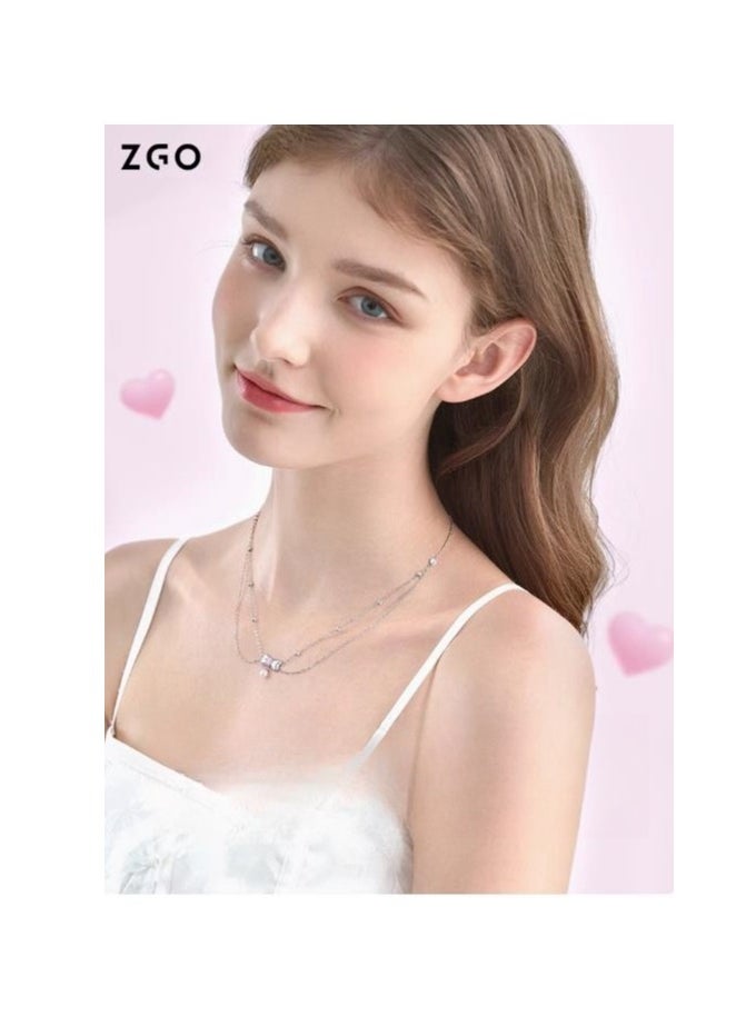 ZGO - Butterfly Knot Pearl Necklace, Niche, Light Luxury, Women's Pure Silver, Layered Design, Small Fragrance Style, Birthday Gift - Image 1