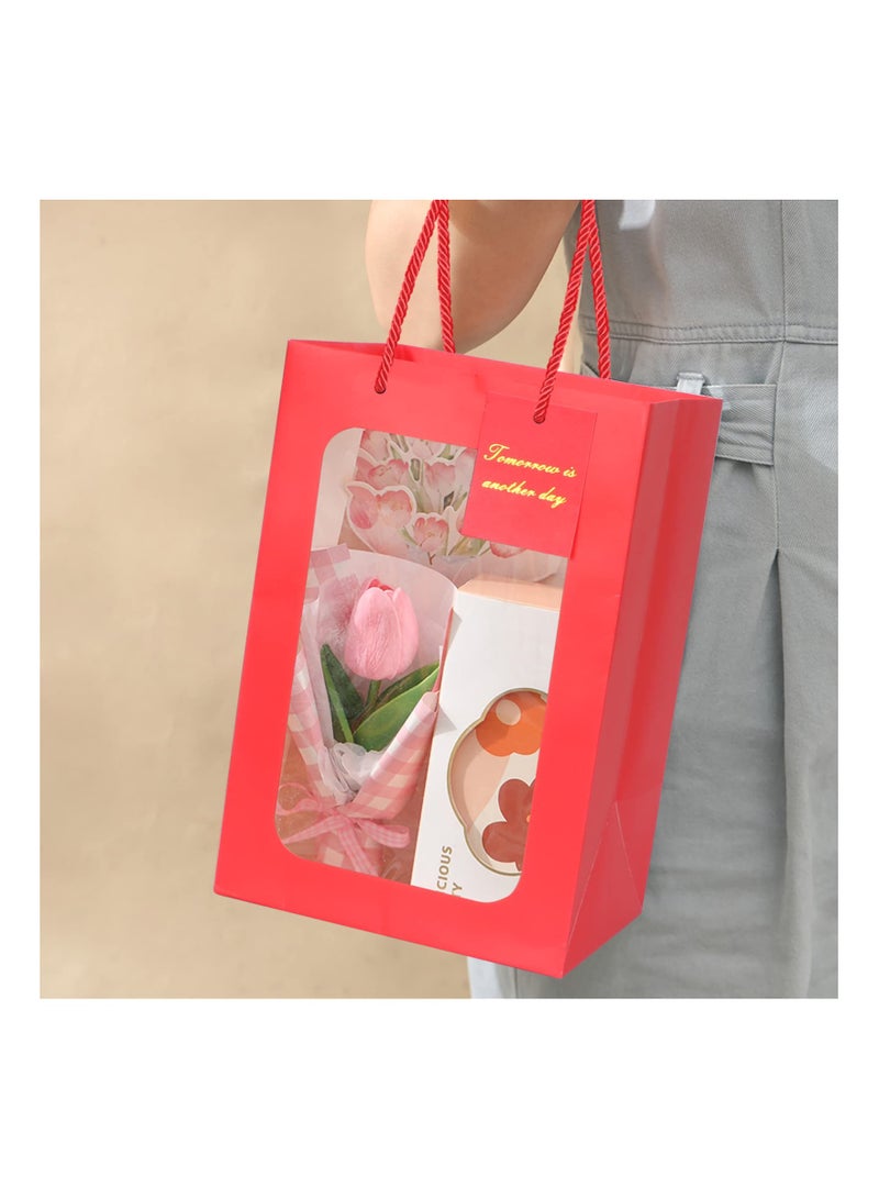 Assorted Color Gift Bags with Window (6 Pack) - Medium Size Thick Paper Bags with Handles for Weddings, Birthdays, and Baby Showers (7.9" x 11.8" x 6.3", 3 Colors) - Image 3