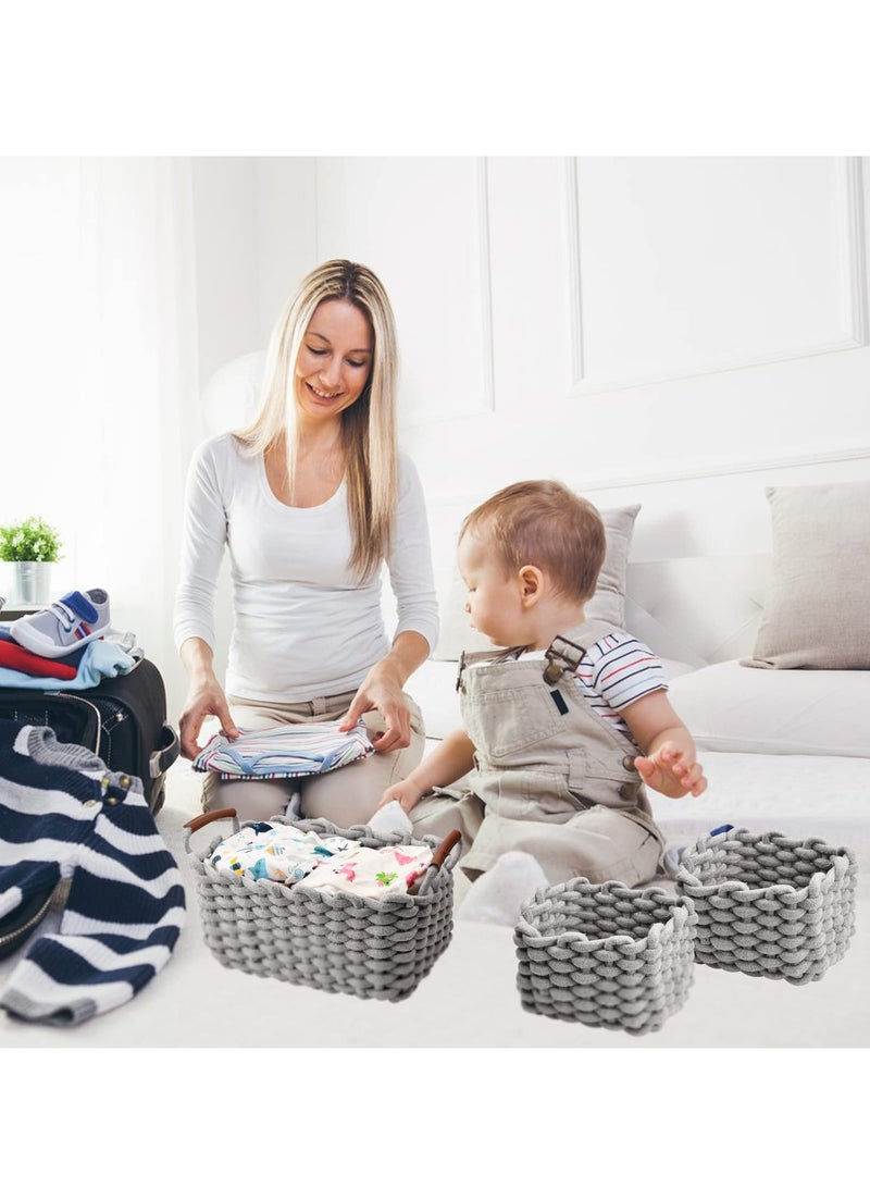 Excefore Cotton Rope Woven Storage Baskets, Cotton Rope Baskets Decorative Trays with Handle, Cotton Rope Baskets Decorative Trays for Storage and Organizing, Home Décor, Set of 3  - Image 3