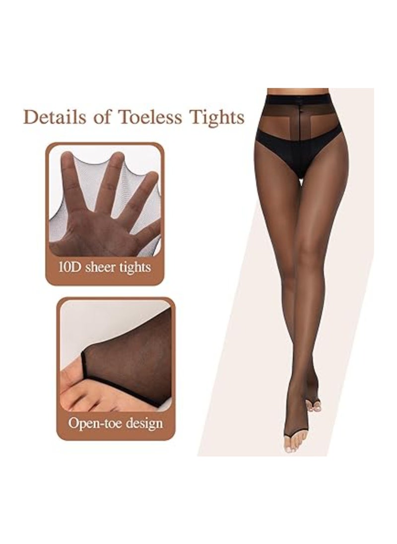 SYOSI - 3 Pairs Toeless Sheer Tights, 10D Open Toe Pantyhose, for Women High Waist Tights Without Toes, Top Pantyhose,  Women's/Girls's High Waist Pantyhose Sheer Tights Stockings, Sheer to Waist Pantyhose - Image 1