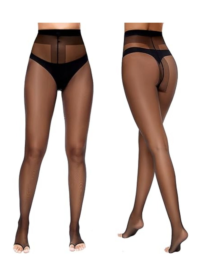 SYOSI - 3 Pairs Toeless Sheer Tights, 10D Open Toe Pantyhose, for Women High Waist Tights Without Toes, Top Pantyhose,  Women's/Girls's High Waist Pantyhose Sheer Tights Stockings, Sheer to Waist Pantyhose - Image 1