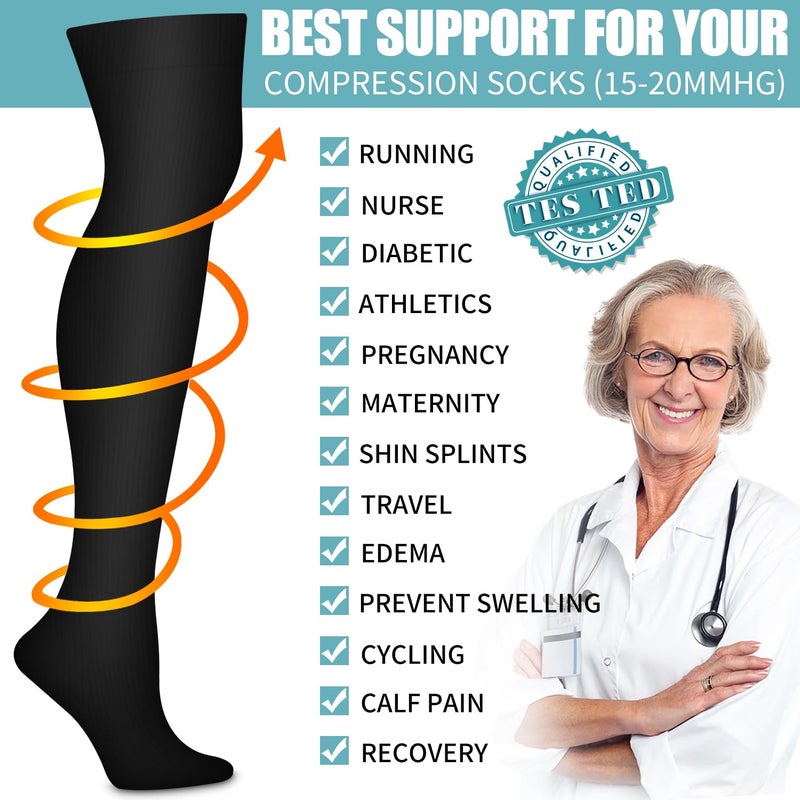 Bluemaple Thigh High Compression Socks for Women and Men Circulation(3 Pairs) Over the Knee-Best Support for Running,Travel (Large-X-Large, Black) - Image 5