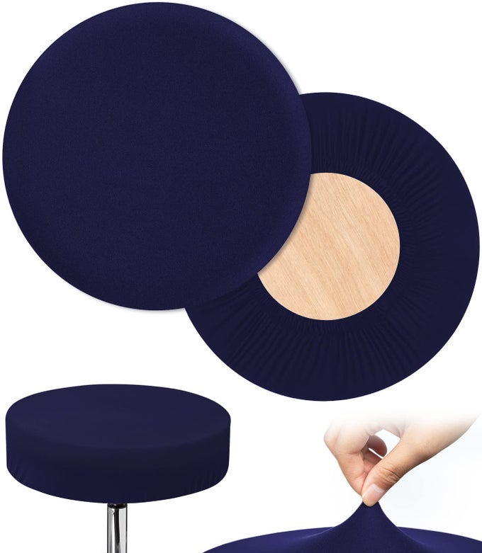 BAR STOOL COVERS ROUND 2 PCS STOOL SLIPCOVERS HIGH ELASTIC CIRCLE CHAIR COVERS SOFT EASY TO CLEAN CHAIR SEAT CUSHION SLIPCOVER FIT FOR STOOL OF DIA 1114 INCH NAVY BLUE