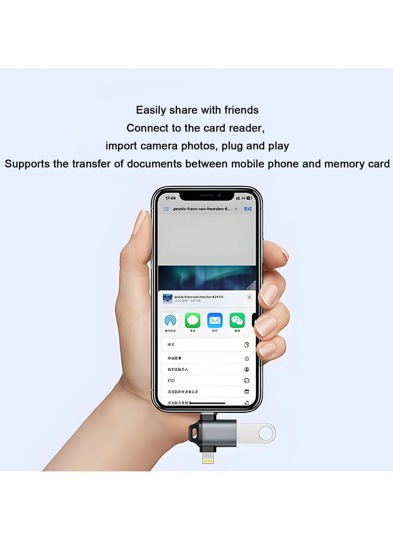 USB C to Lightning Adapter, 3-in-1 Multifunction USB Adapter, Data Transfer Converter, Plug and Play, Supports Keyboard, Mouse, USB Flash Drive, Camera, Audio Interface, Ect.