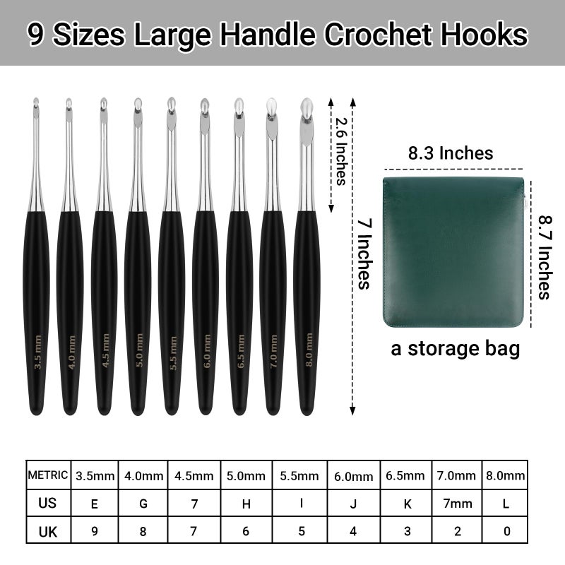 Hobekoee Inline Crochet Hooks Set 9 Sizes 3.5mm(E)-8mm(L) Wooden Handle Crochet Hooks Set with Case,Ergonomic Grip for Arthritic Hands - Image 2