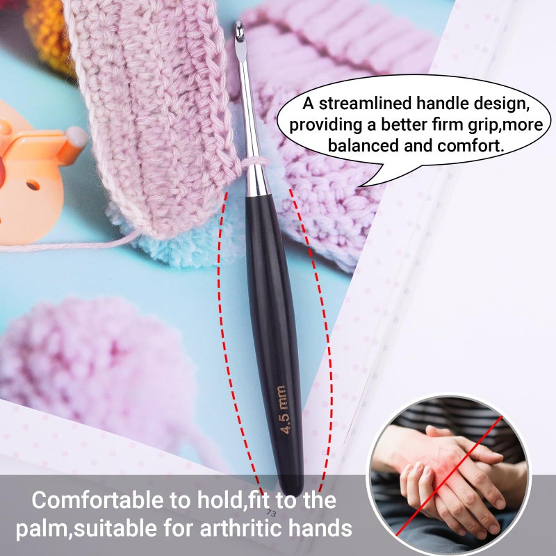 Hobekoee Inline Crochet Hooks Set 9 Sizes 3.5mm(E)-8mm(L) Wooden Handle Crochet Hooks Set with Case,Ergonomic Grip for Arthritic Hands - Image 5