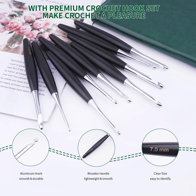 Hobekoee Inline Crochet Hooks Set 9 Sizes 3.5mm(E)-8mm(L) Wooden Handle Crochet Hooks Set with Case,Ergonomic Grip for Arthritic Hands - Image 3