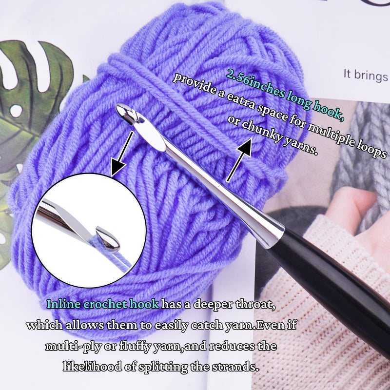 Hobekoee Inline Crochet Hooks Set 9 Sizes 3.5mm(E)-8mm(L) Wooden Handle Crochet Hooks Set with Case,Ergonomic Grip for Arthritic Hands - Image 4