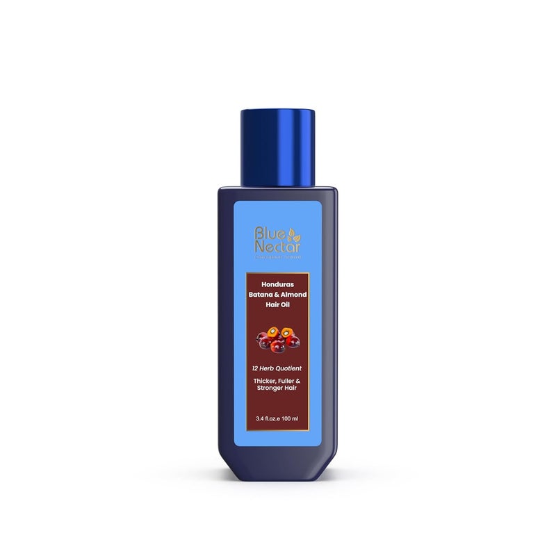 Blue Nectar Batana Oil for Thicker Hair | Pure Honduras Batana Oil for Hair Growth with Organic Almond Oil | Ayurvedic Hair Growth Oil for Stronger Hair (12 Herbs, 3.38 FlOz)