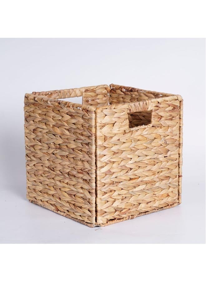 سلة تخزين قابلة للطي منسوجة يدويًا لتخزين وتزيين المنزل، لون بيج، 25 سم*25 سم*25 سم - Image 1